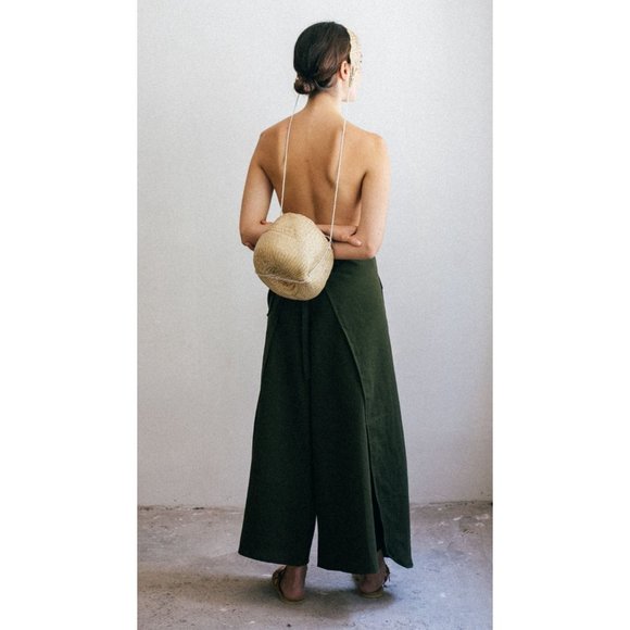 Brown Linen Side Split Trousers - Bohemian Style Pants One Size - Picture 6 of 9